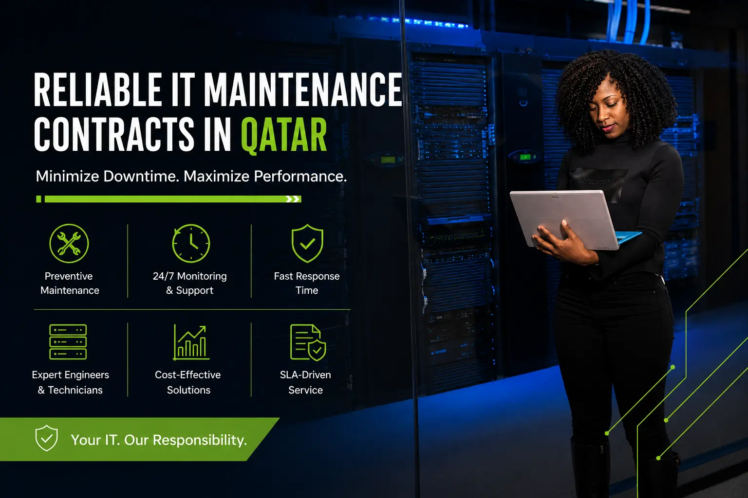 It professional managing server infrastructure, representing reliable it maintenance contracts and amc services in qatar.